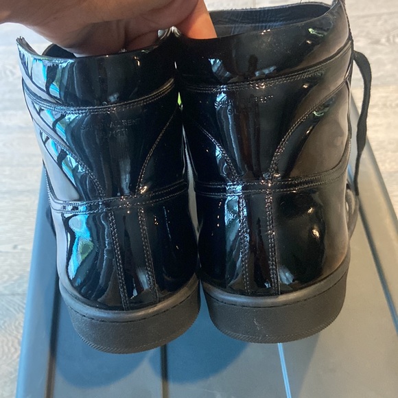 Saint Laurent black patent high top sneakers shoes size 46 ysl unique stylish - Picture 4 of 7